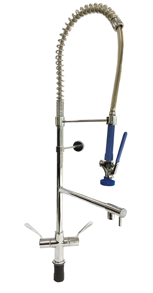 Fisher 50679 Brass Single Deck Dual Swivel Style Pre-Rinse Unit with Ultra Spray Valve Lever Handle Add-On Faucet and 14 Swing Spout